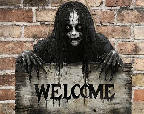 Hanging wooden welcome - wooden, sign