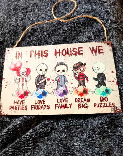 Hanging wooden horror sign - wooden,