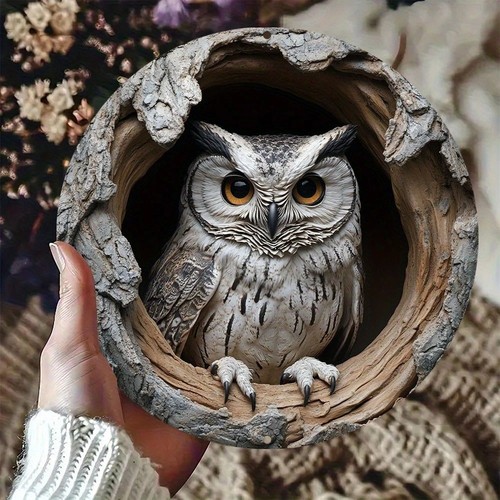 Owl wooden plaque hanging wall - plaque,