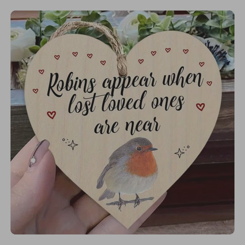 Robin memorial wooden heart - wooden,