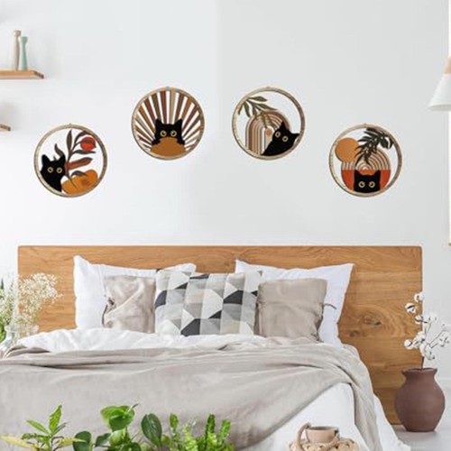 Boho black cat wall decor - wall,