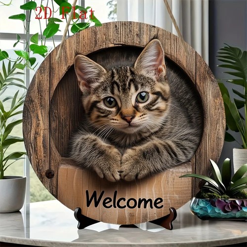 Rustic cat welcome - cat, sign