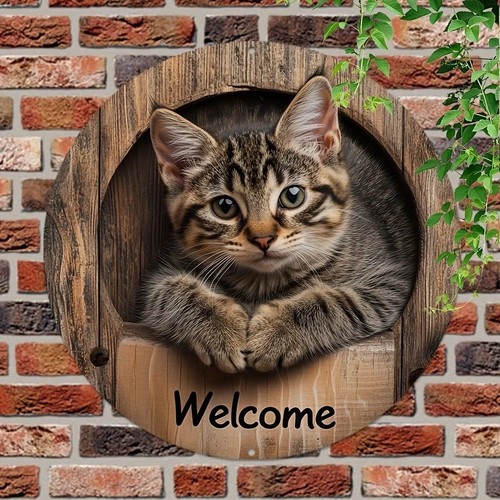 Rustic cat welcome sign wooden - cat,